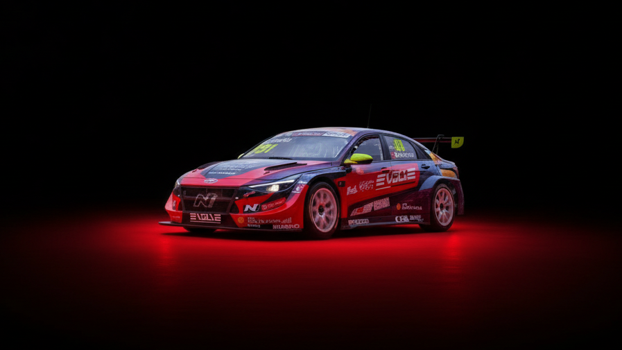 黑背景紅光反射賽車圖